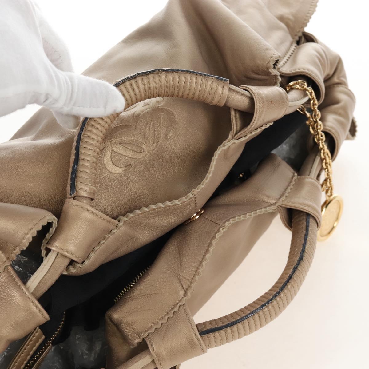 LOEWE Nappa Aire Hand Bag Leather Gold Beige Auth 209217A
