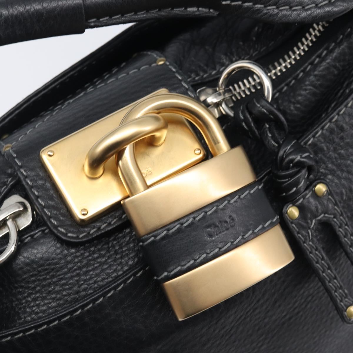 Chloe Paddington Shoulder Bag Leather Black Gold Silver Auth 209218V
