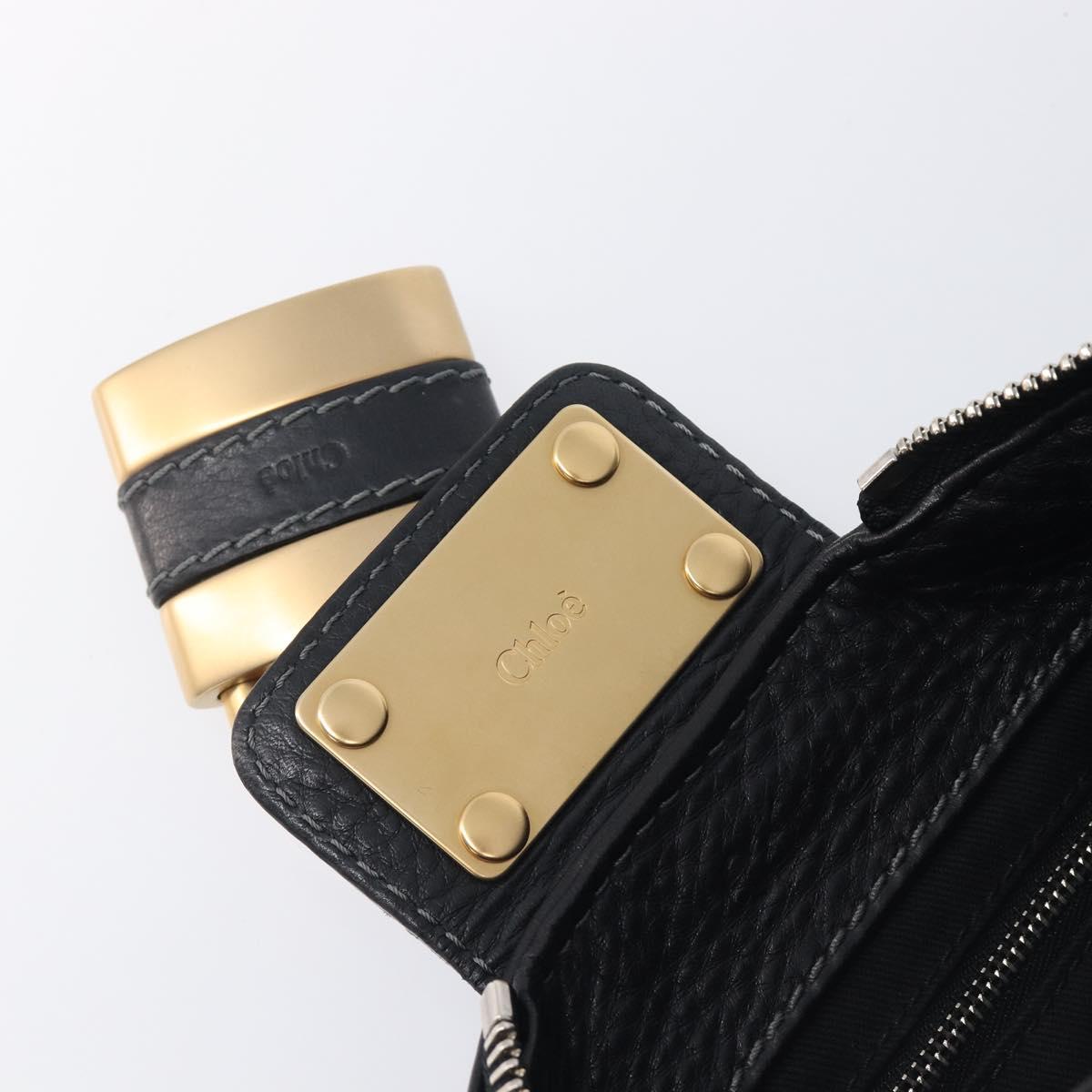 Chloe Paddington Shoulder Bag Leather Black Gold Silver Auth 209218V