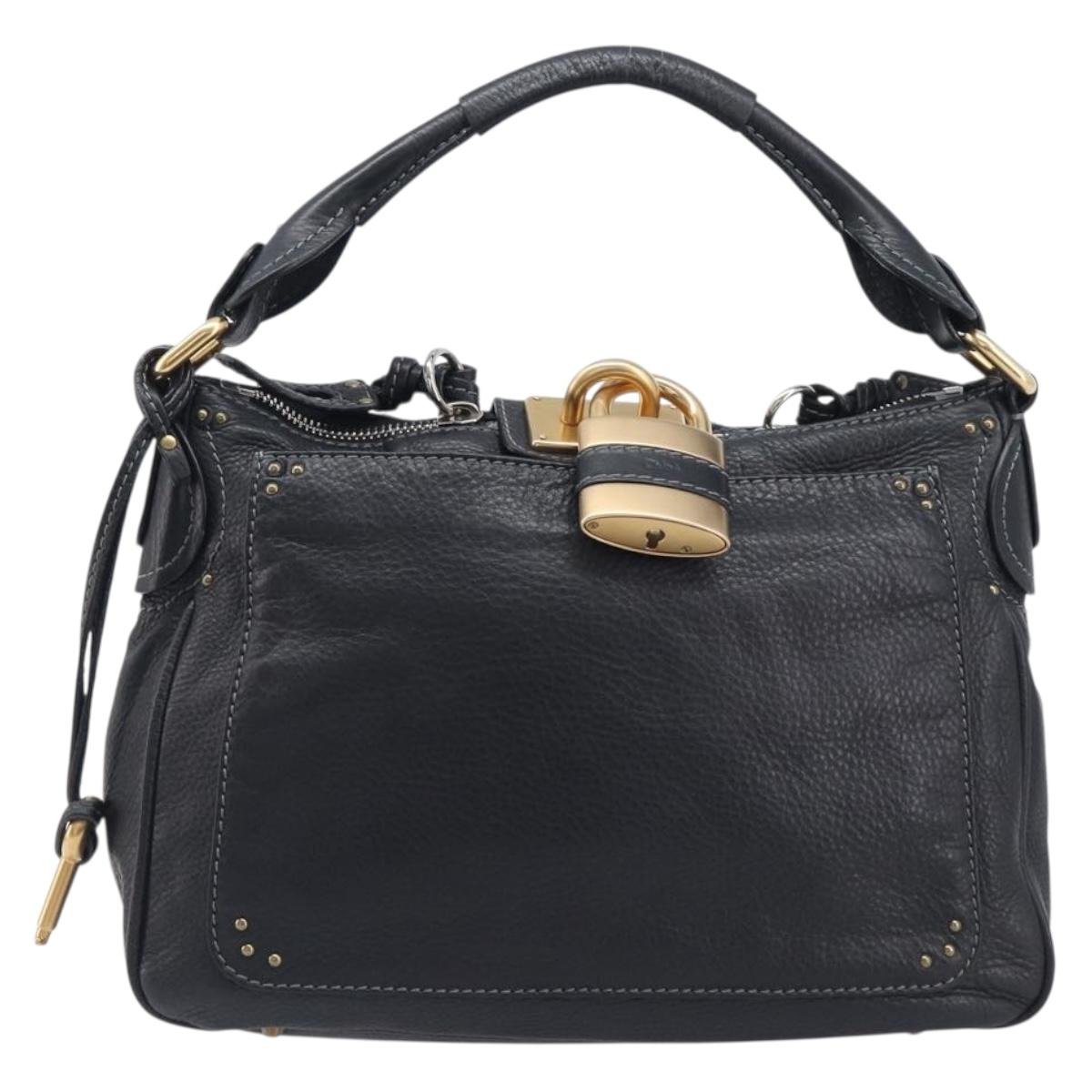 Chloe Paddington Shoulder Bag Leather Black Gold Silver Auth 209218V