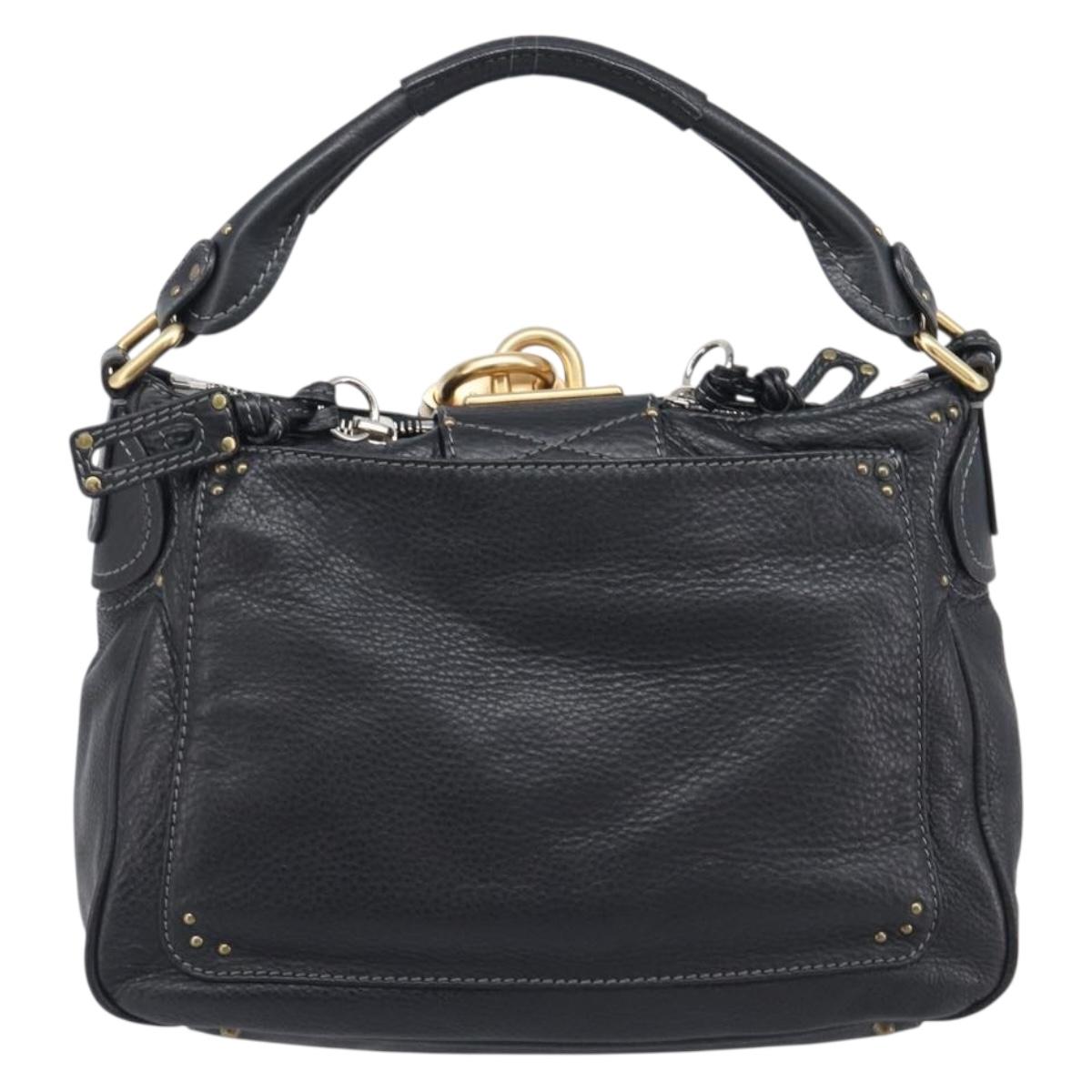 Chloe Paddington Shoulder Bag Leather Black Gold Silver Auth 209218V