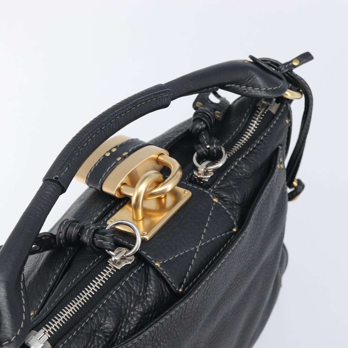 Chloe Paddington Shoulder Bag Leather Black Gold Silver Auth 209218V