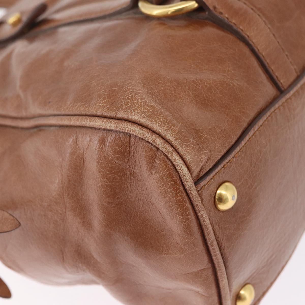 Miu Miu Vitellolux Hand Bag Leather Brown Gold Tone Auth 209220A