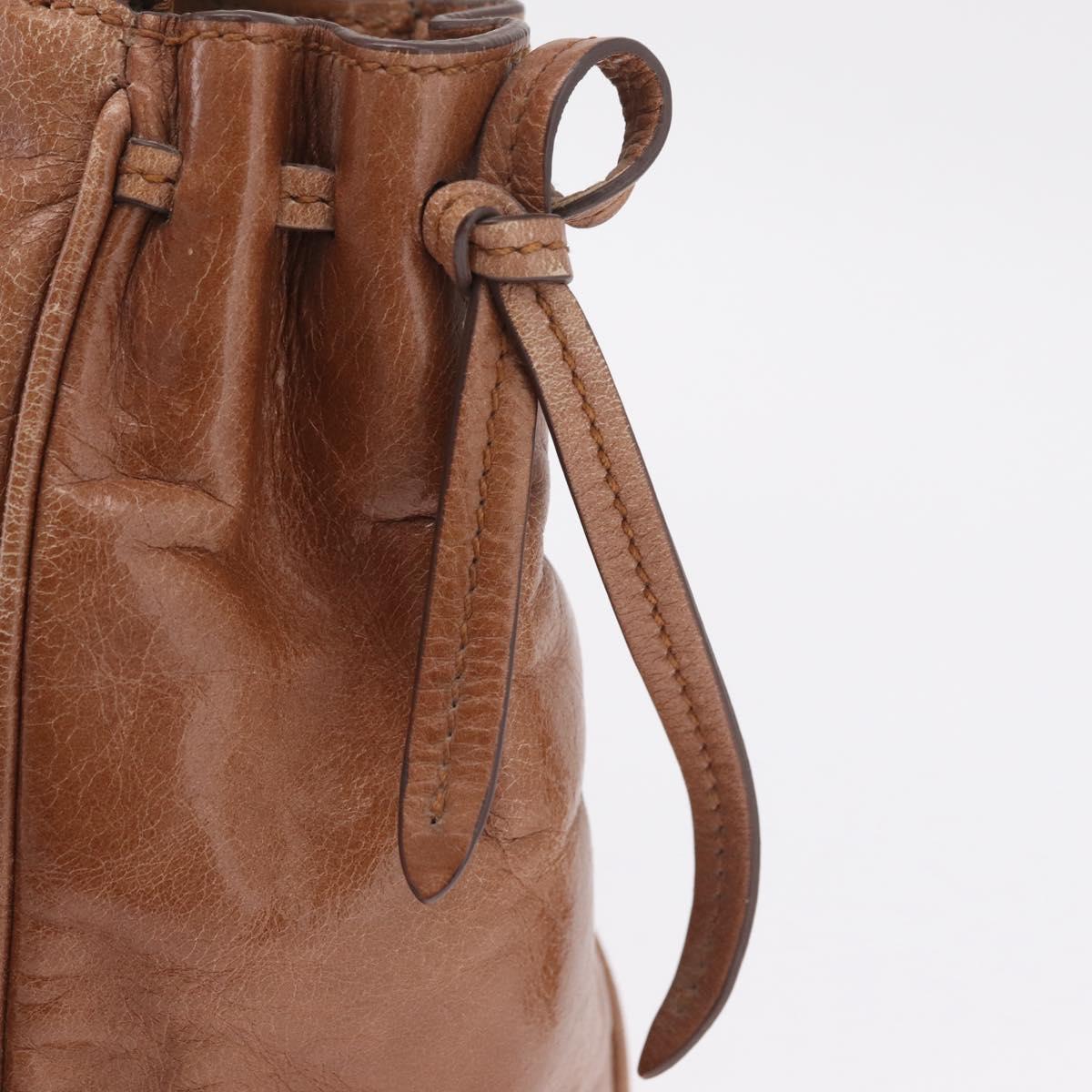 Miu Miu Vitellolux Hand Bag Leather Brown Gold Tone Auth 209220A