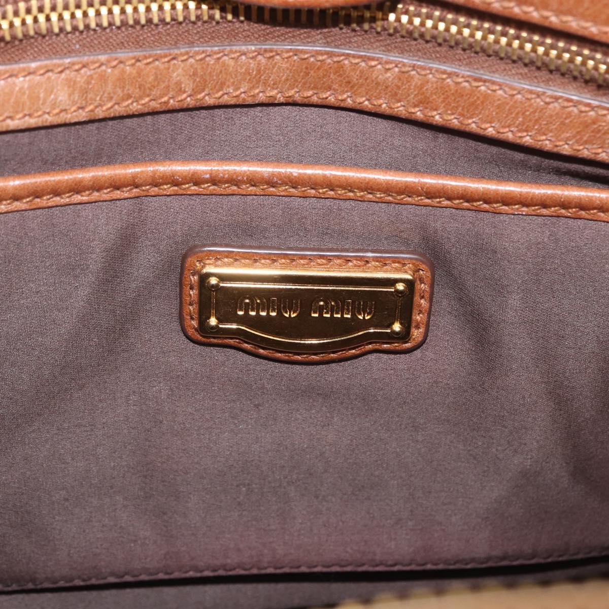 Miu Miu Vitellolux Hand Bag Leather Brown Gold Tone Auth 209220A