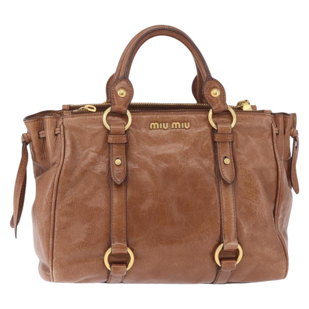Miu Miu Vitellolux Hand Bag Leather Brown Gold Tone Auth 209220A