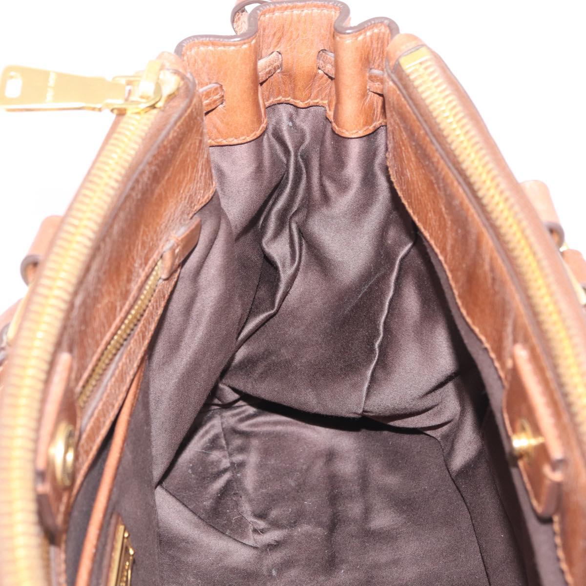 Miu Miu Vitellolux Hand Bag Leather Brown Gold Tone Auth 209220A