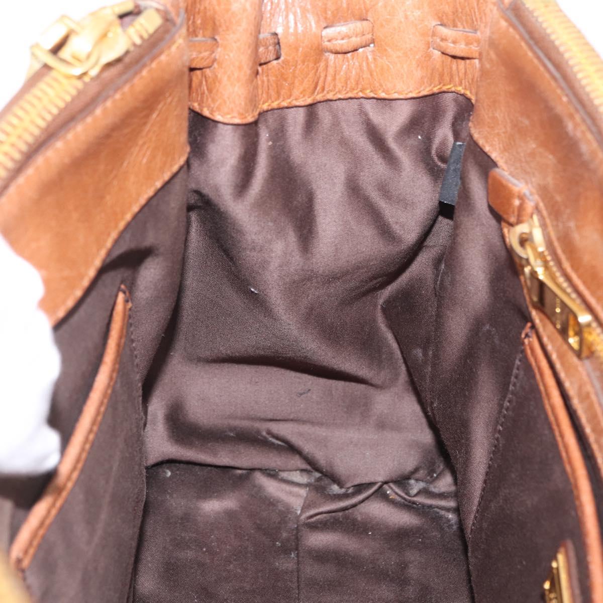 Miu Miu Vitellolux Hand Bag Leather Brown Gold Tone Auth 209220A