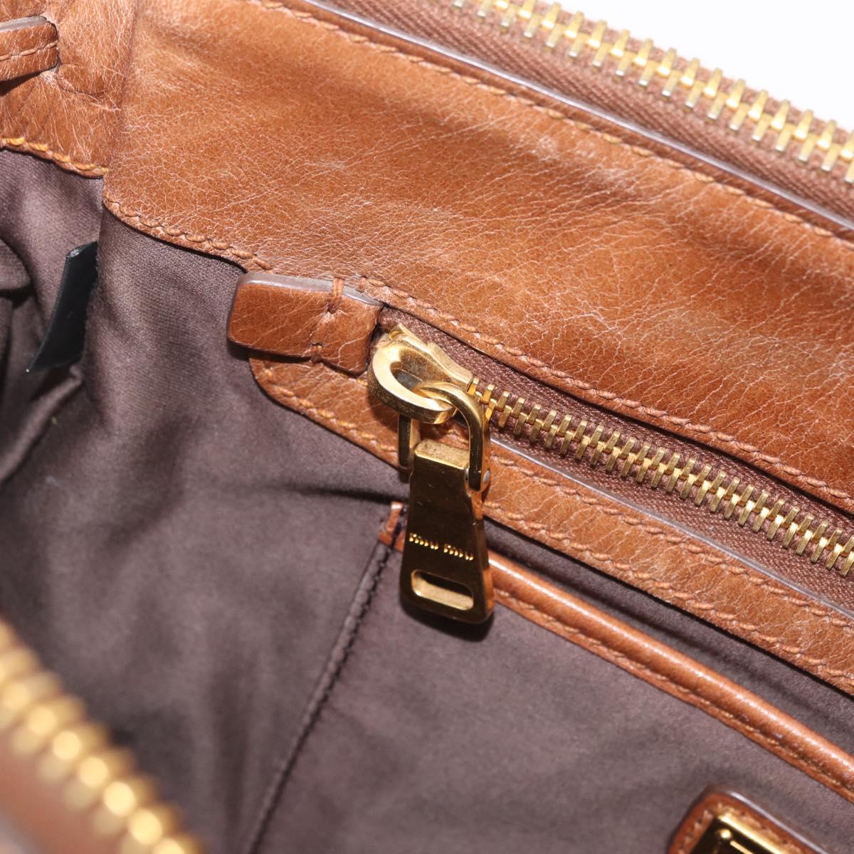 Miu Miu Vitellolux Hand Bag Leather Brown Gold Tone Auth 209220A