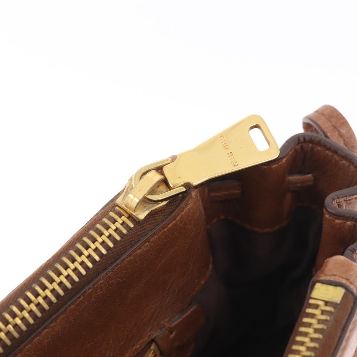 Miu Miu Vitellolux Hand Bag Leather Brown Gold Tone Auth 209220A