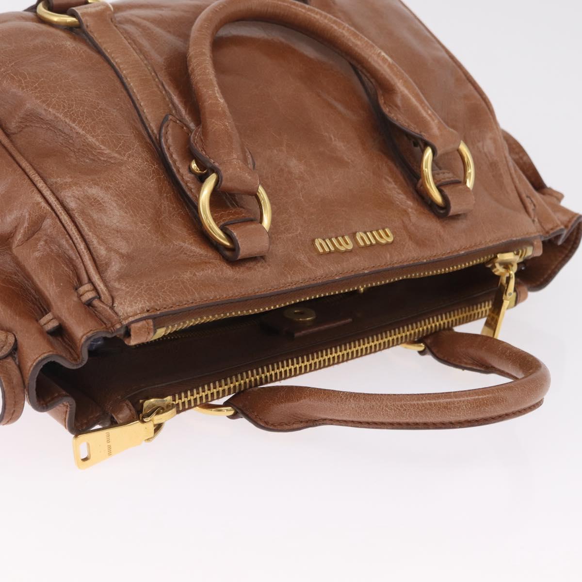 Miu Miu Vitellolux Hand Bag Leather Brown Gold Tone Auth 209220A
