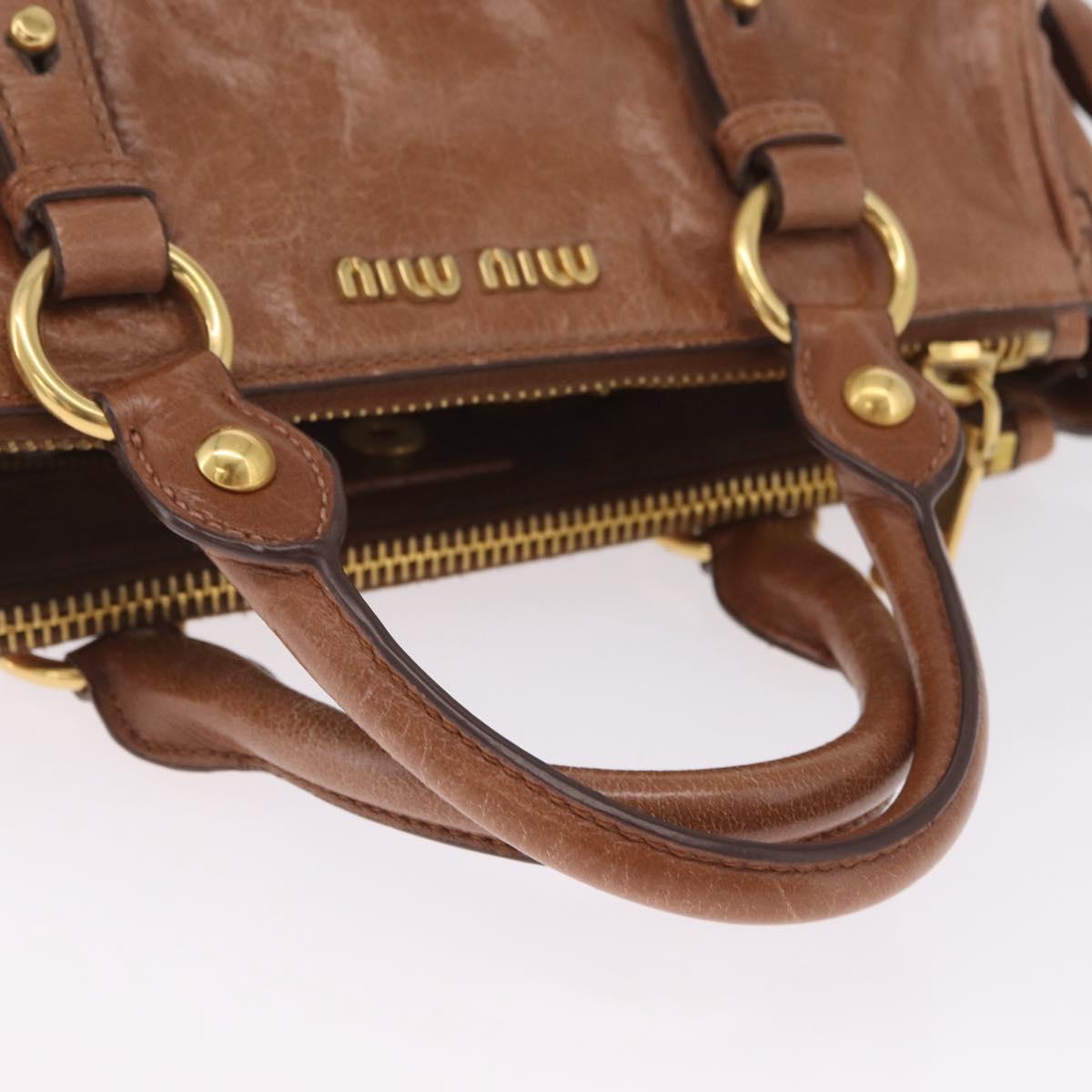 Miu Miu Vitellolux Hand Bag Leather Brown Gold Tone Auth 209220A