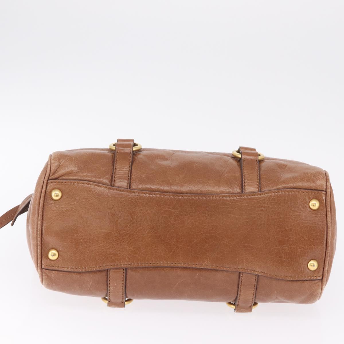 Miu Miu Vitellolux Hand Bag Leather Brown Gold Tone Auth 209220A