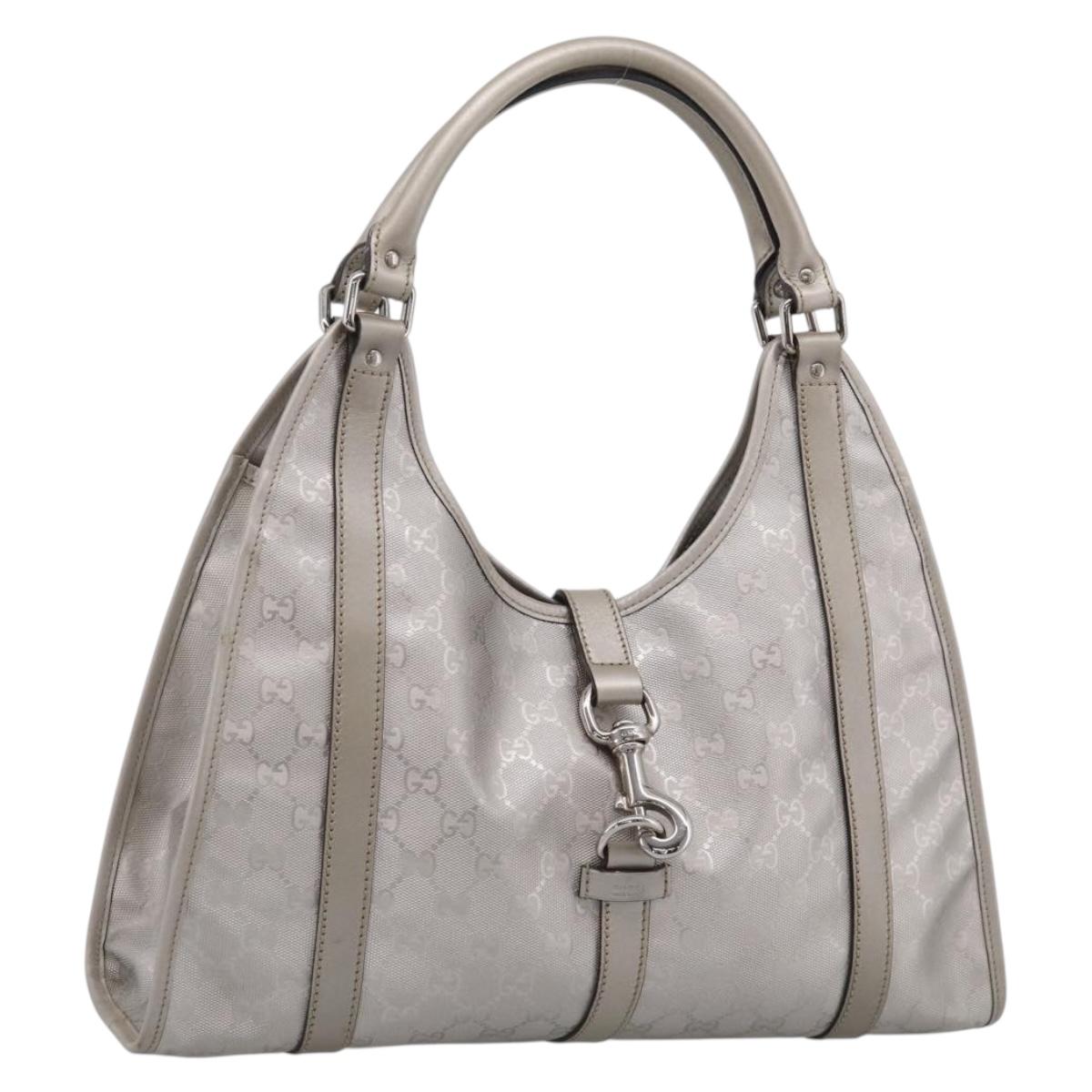 GUCCI GG Implementation Hand Bag Leather Silver 203494 Auth 209221V