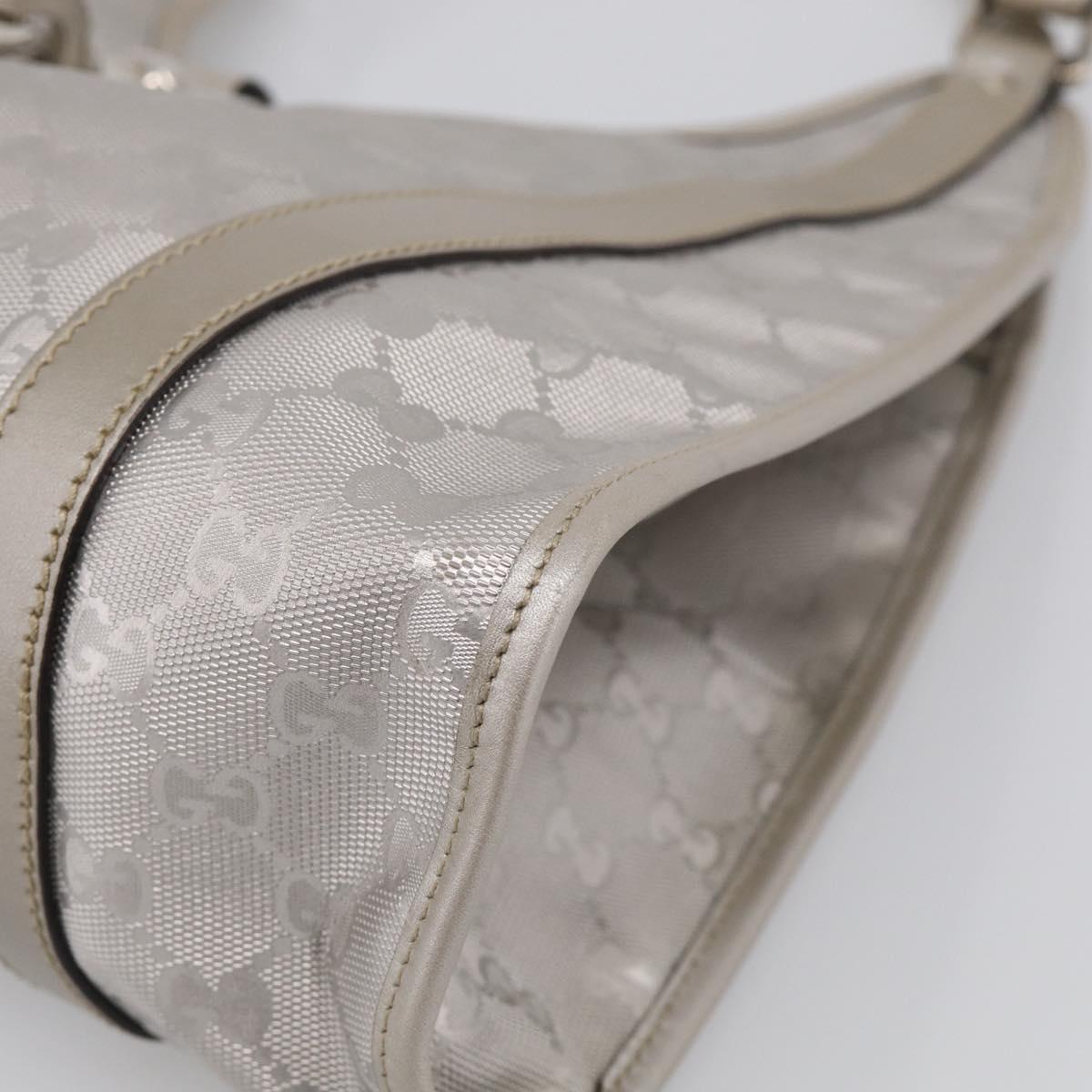 GUCCI GG Implementation Hand Bag Leather Silver 203494 Auth 209221V