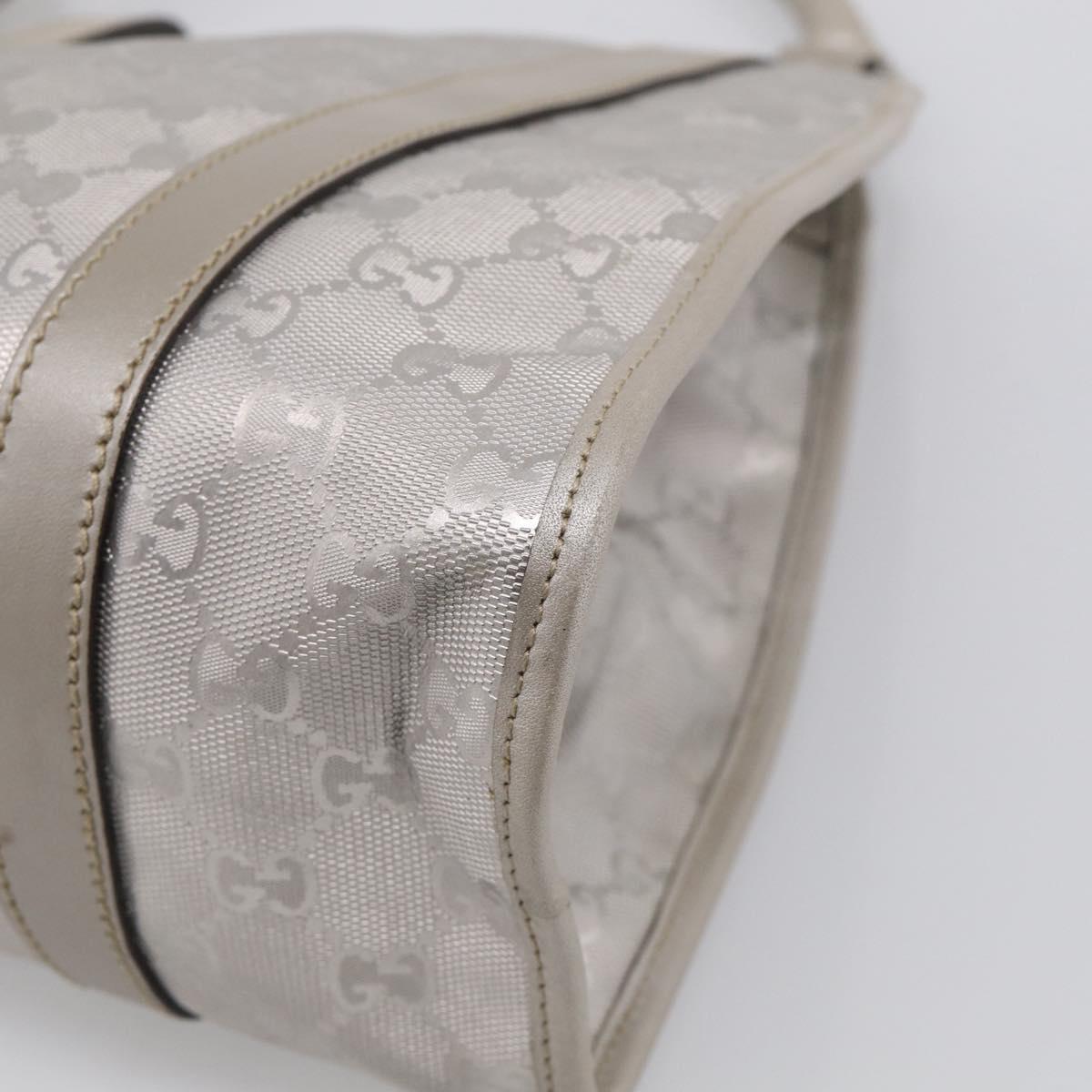 GUCCI GG Implementation Hand Bag Leather Silver 203494 Auth 209221V