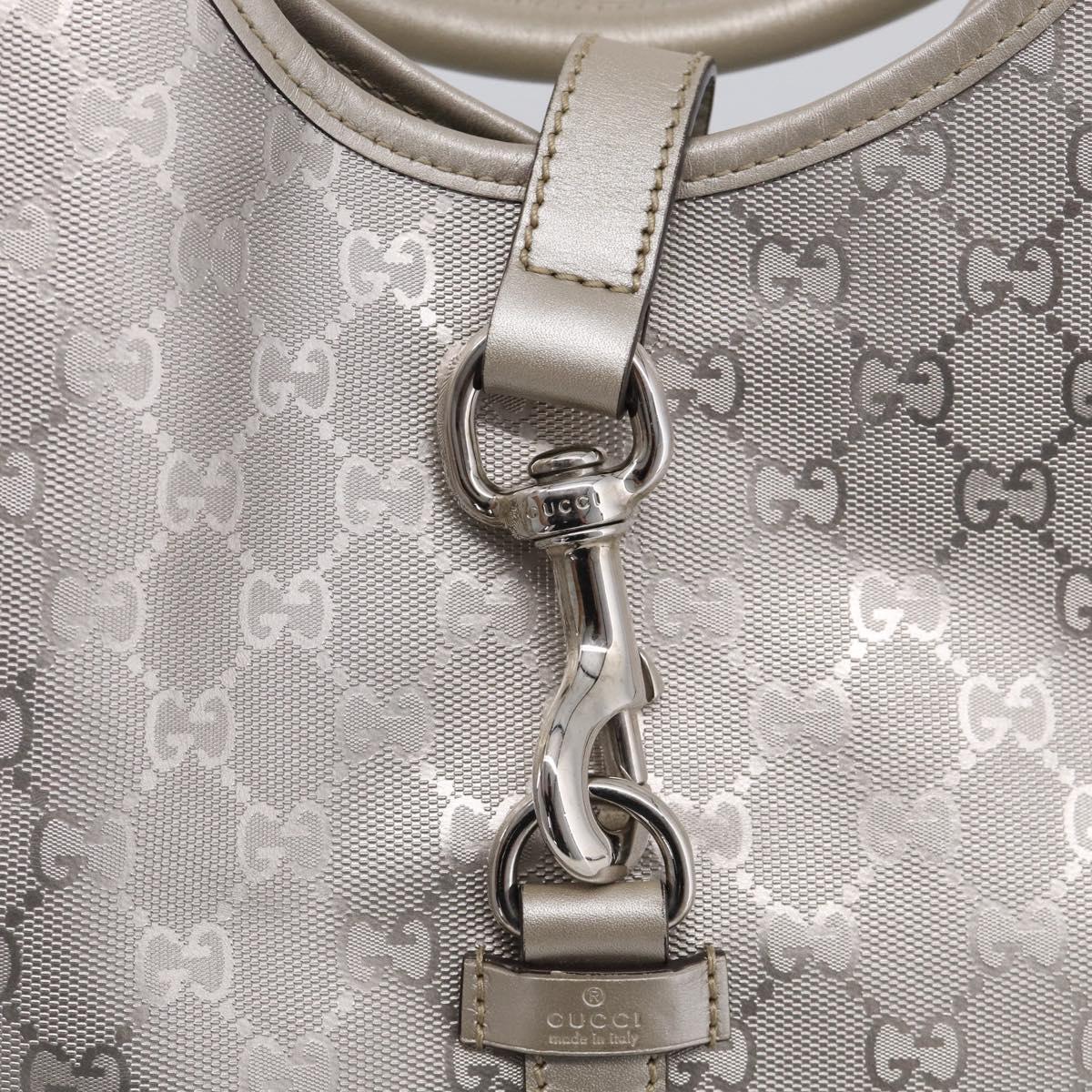GUCCI GG Implementation Hand Bag Leather Silver 203494 Auth 209221V