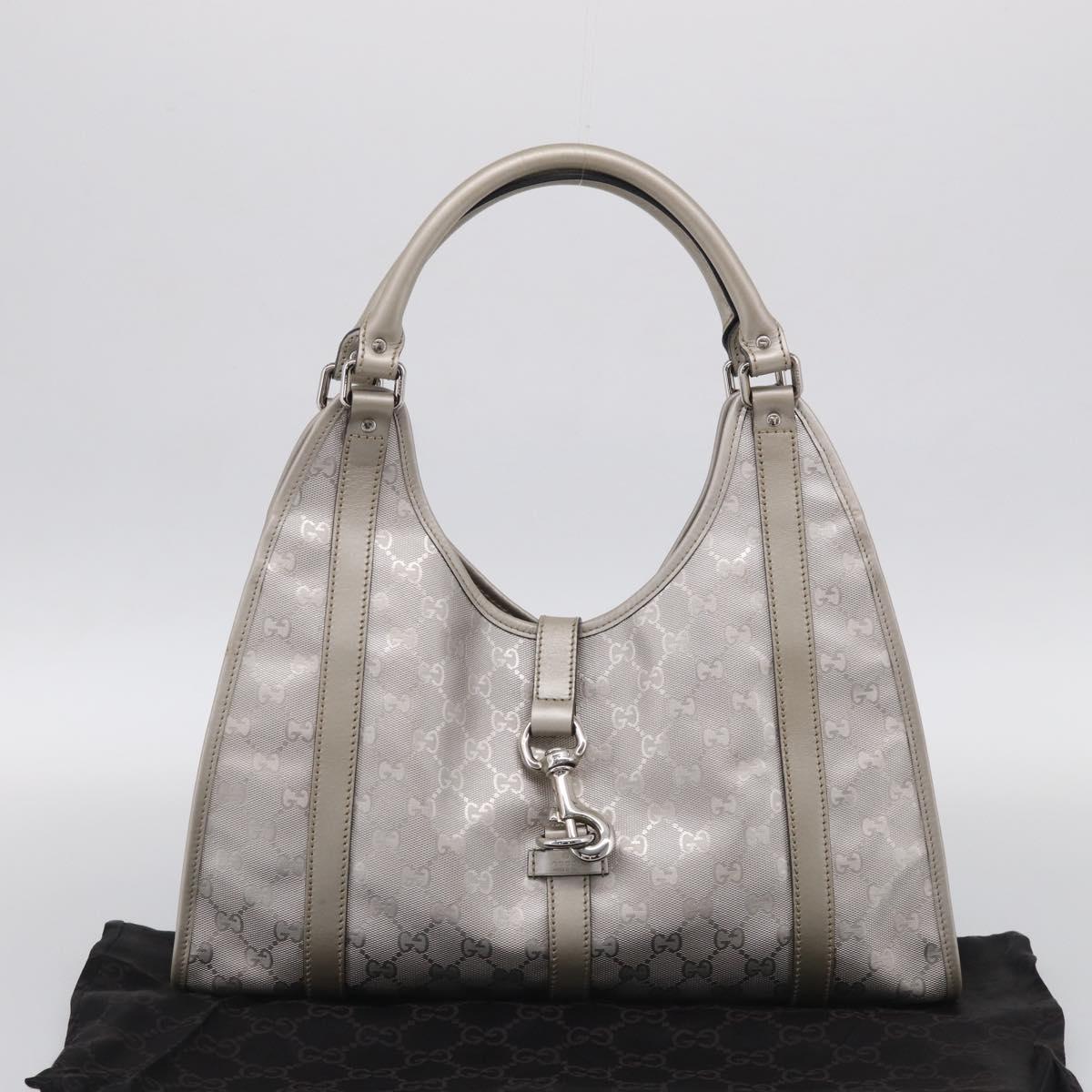 GUCCI GG Implementation Hand Bag Leather Silver 203494 Auth 209221V