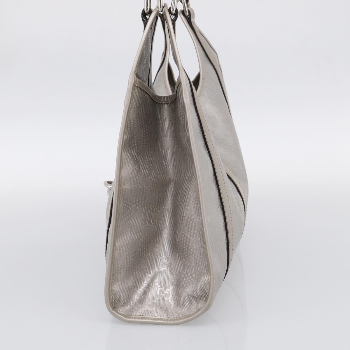 GUCCI GG Implementation Hand Bag Leather Silver 203494 Auth 209221V