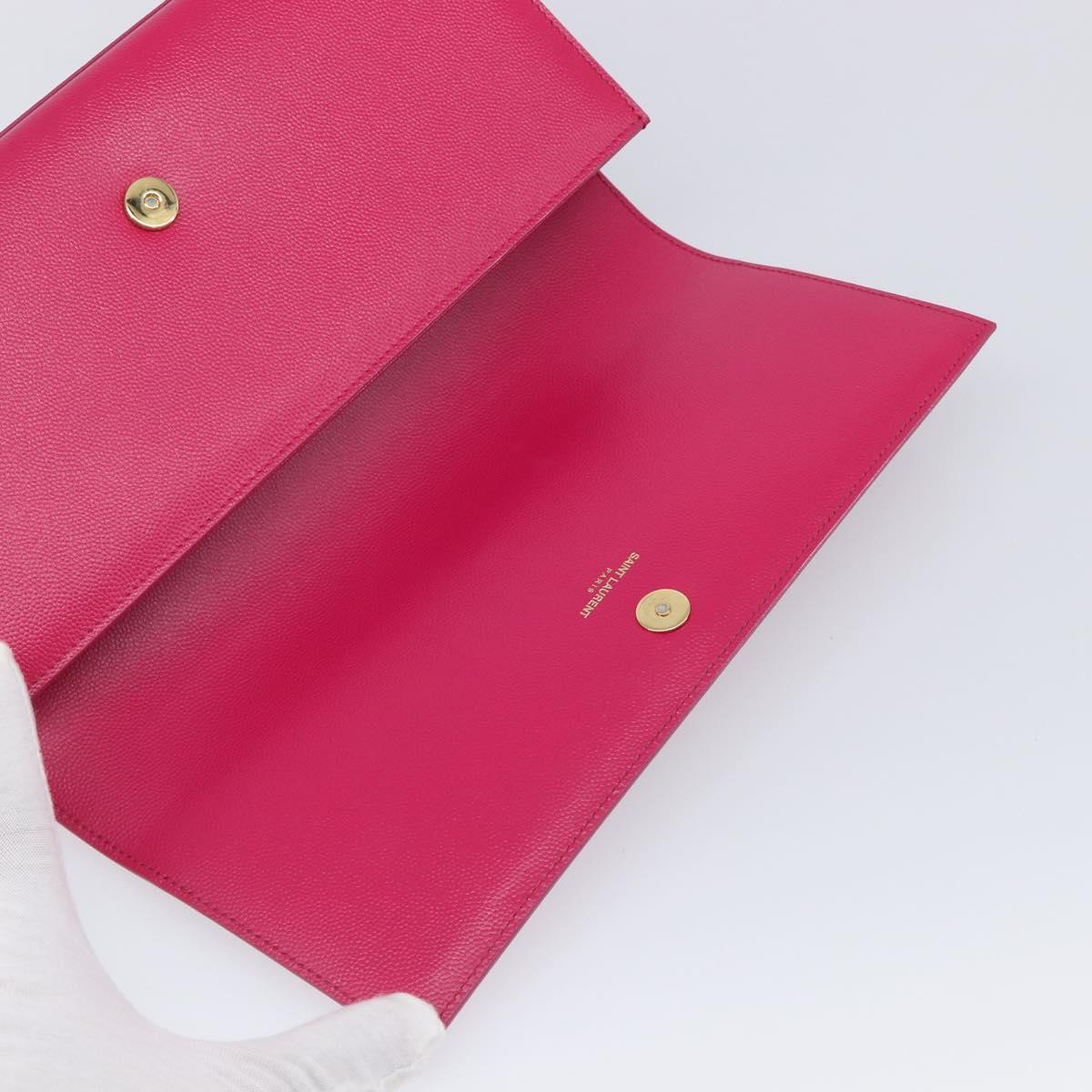 Saint Laurent Cassandra Clutch Bag Leather Pink Gold Tone 326079 Auth 209225V