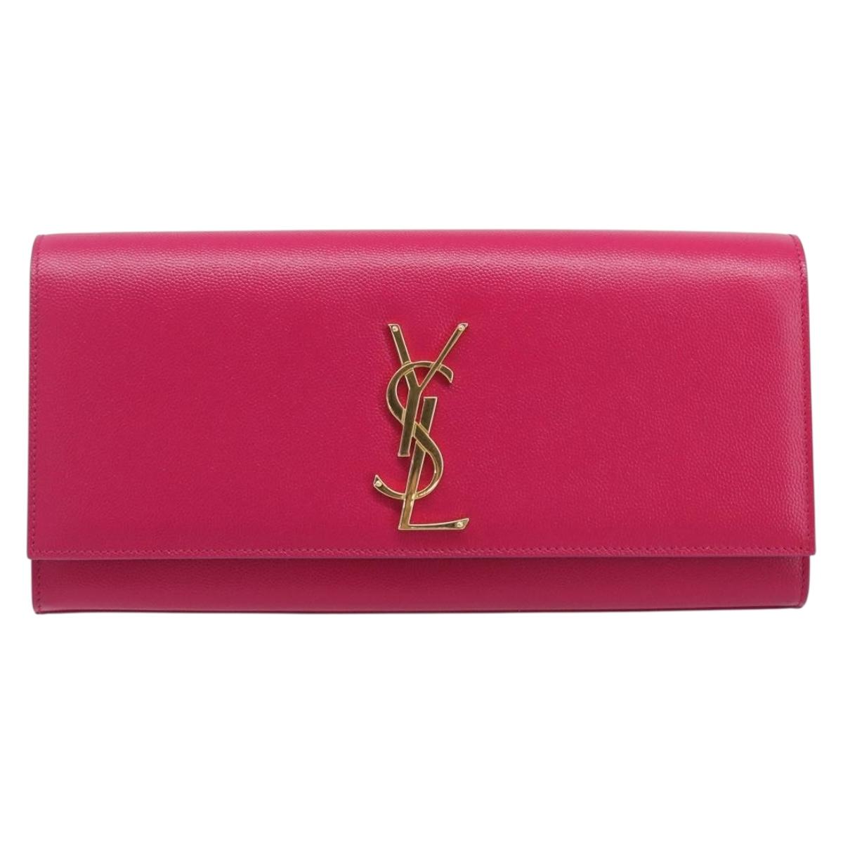 Saint Laurent Cassandra Clutch Bag Leather Pink Gold Tone 326079 Auth 209225V