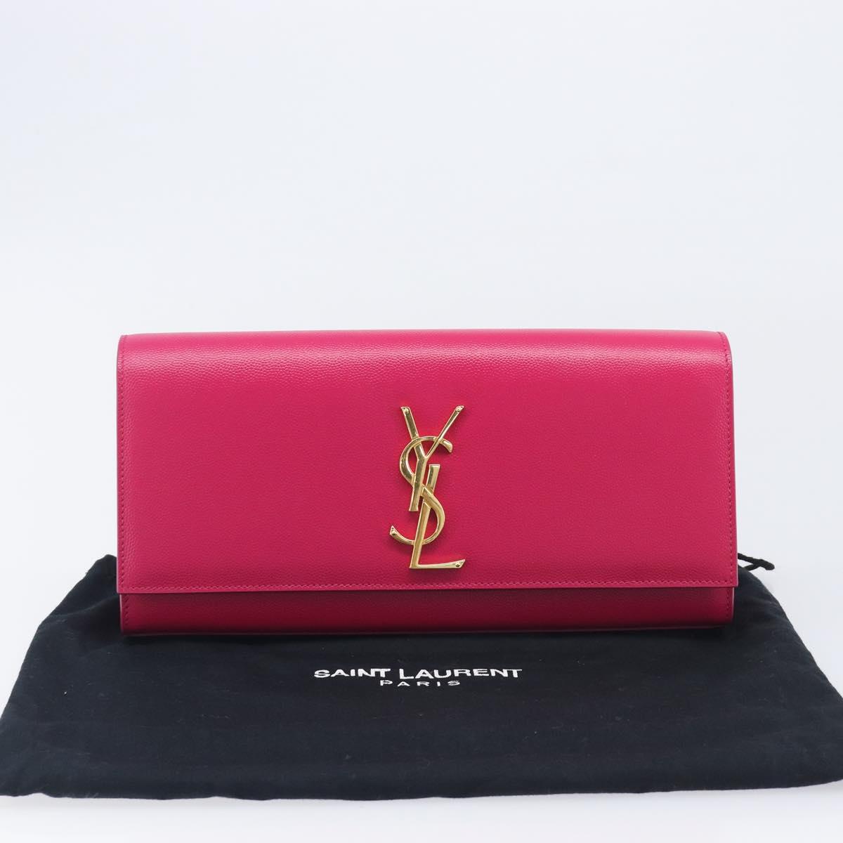 Saint Laurent Cassandra Clutch Bag Leather Pink Gold Tone 326079 Auth 209225V