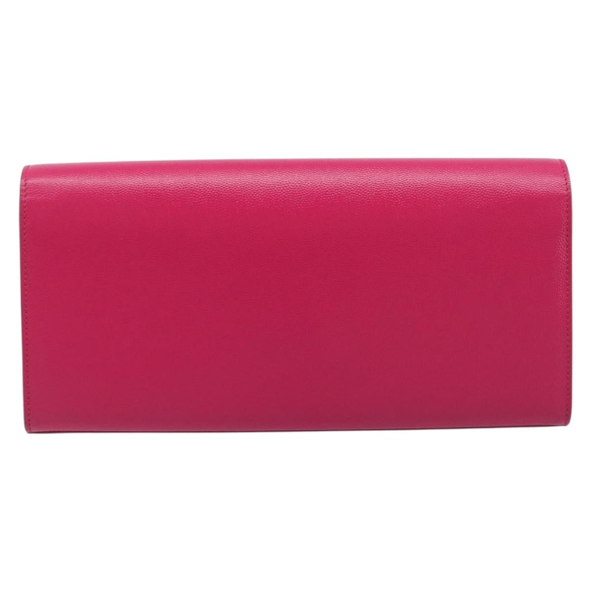 Saint Laurent Cassandra Clutch Bag Leather Pink Gold Tone 326079 Auth 209225V