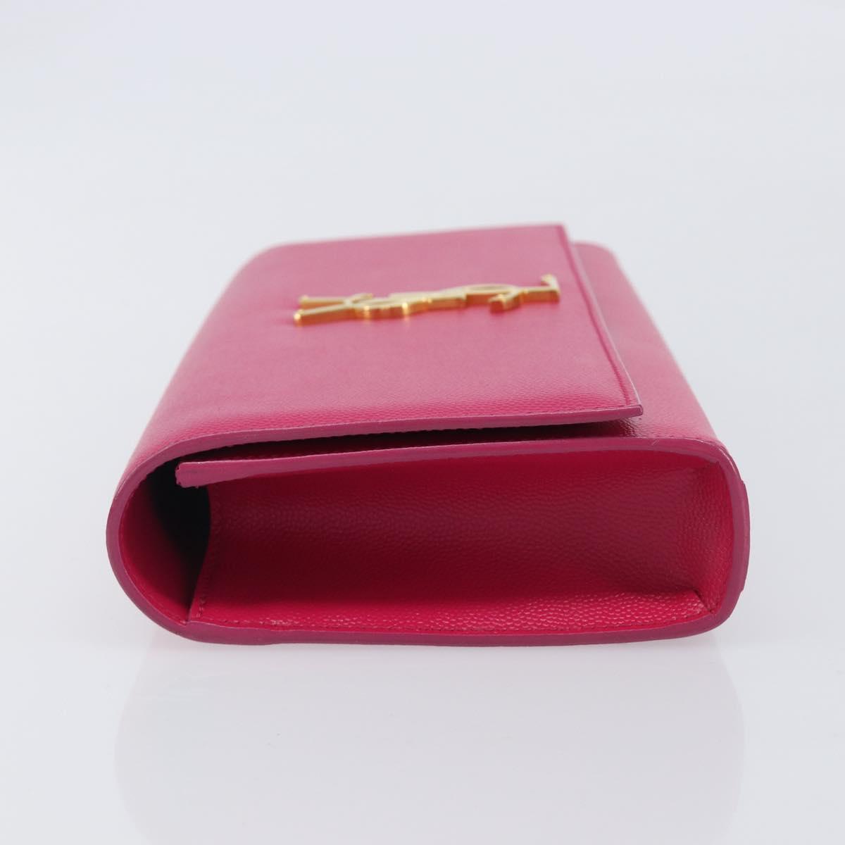 Saint Laurent Cassandra Clutch Bag Leather Pink Gold Tone 326079 Auth 209225V