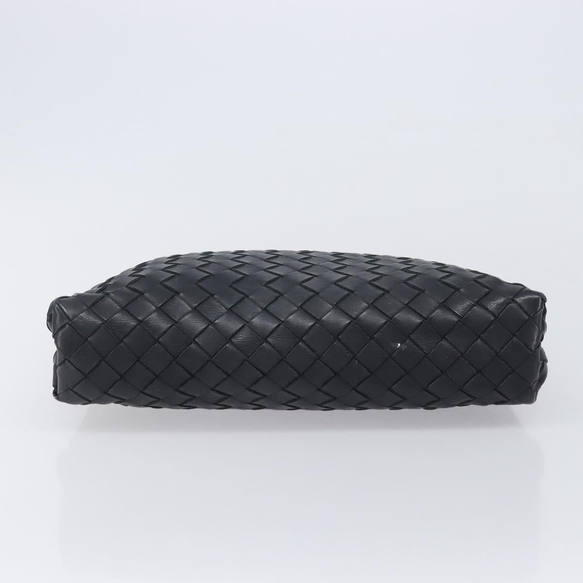 Bottega Veneta INTRECCIATO Clutch Bag Leather Black Silver Auth 209228