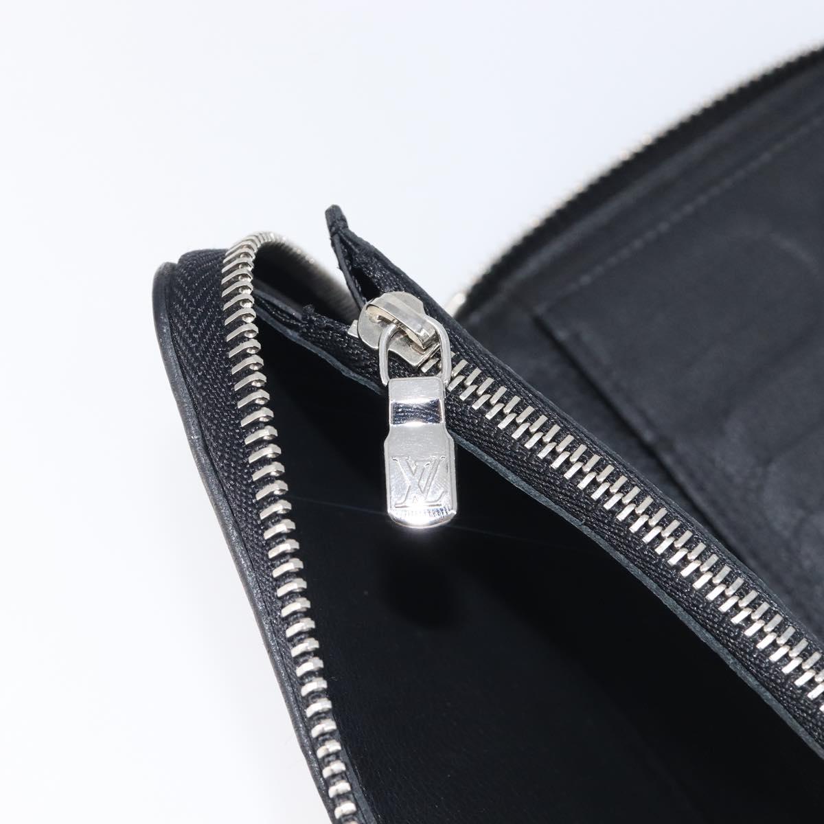 LOUIS VUITTON Zippy Wallet Vertical Wallet Taurillon Black M58412 LV Auth 209230