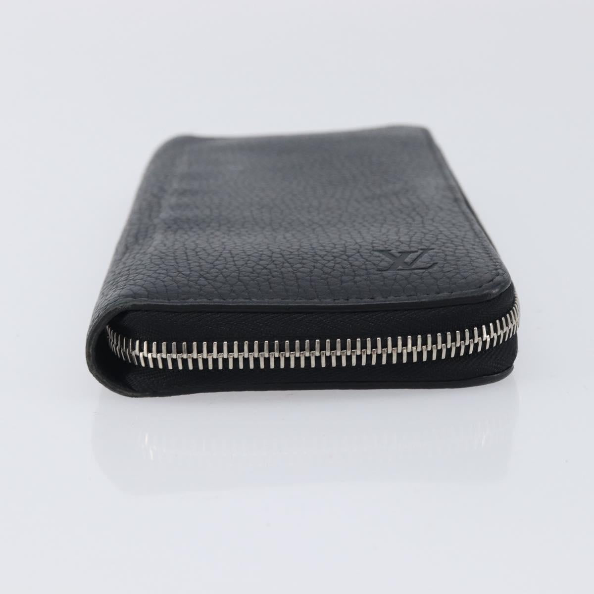 LOUIS VUITTON Zippy Wallet Vertical Wallet Taurillon Black M58412 LV Auth 209230