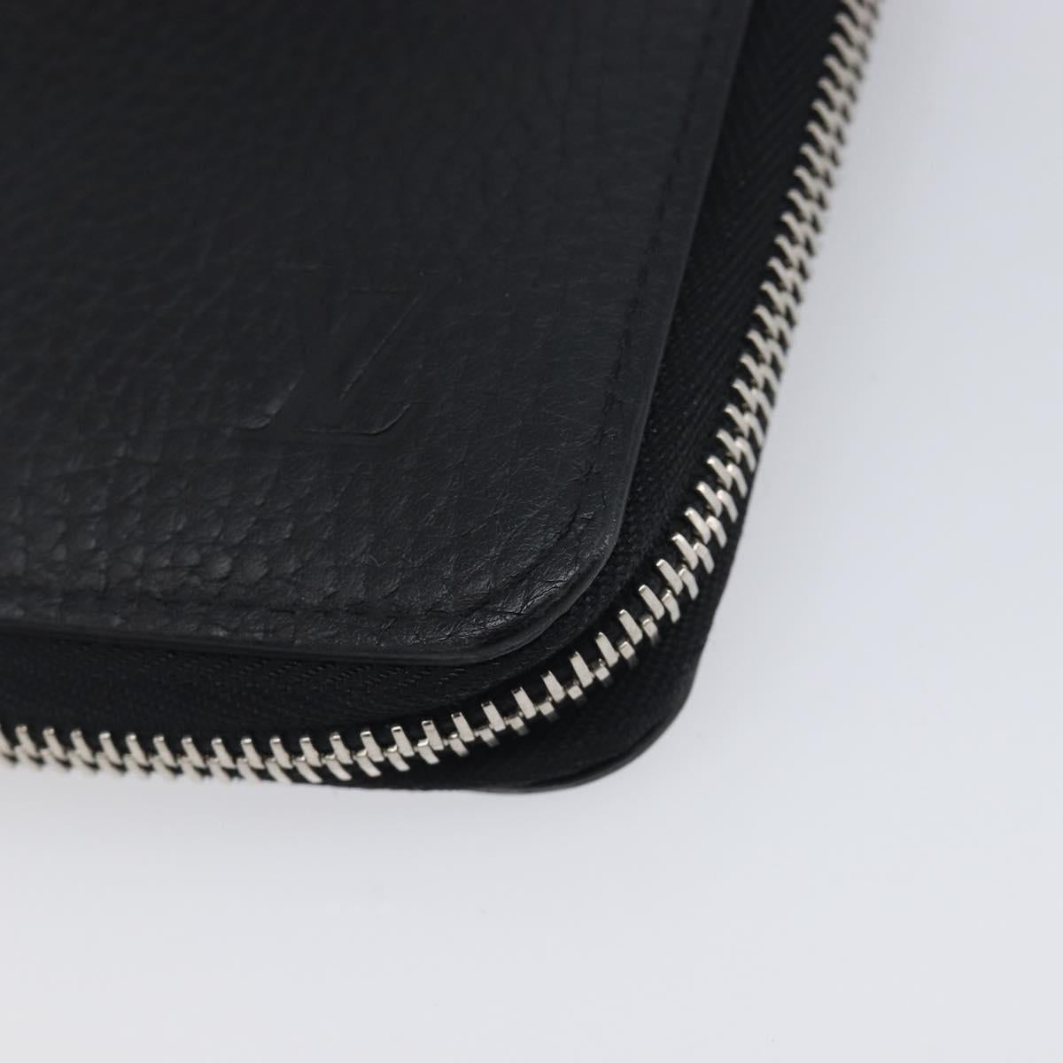 LOUIS VUITTON Zippy Wallet Vertical Wallet Taurillon Black M58412 LV Auth 209230