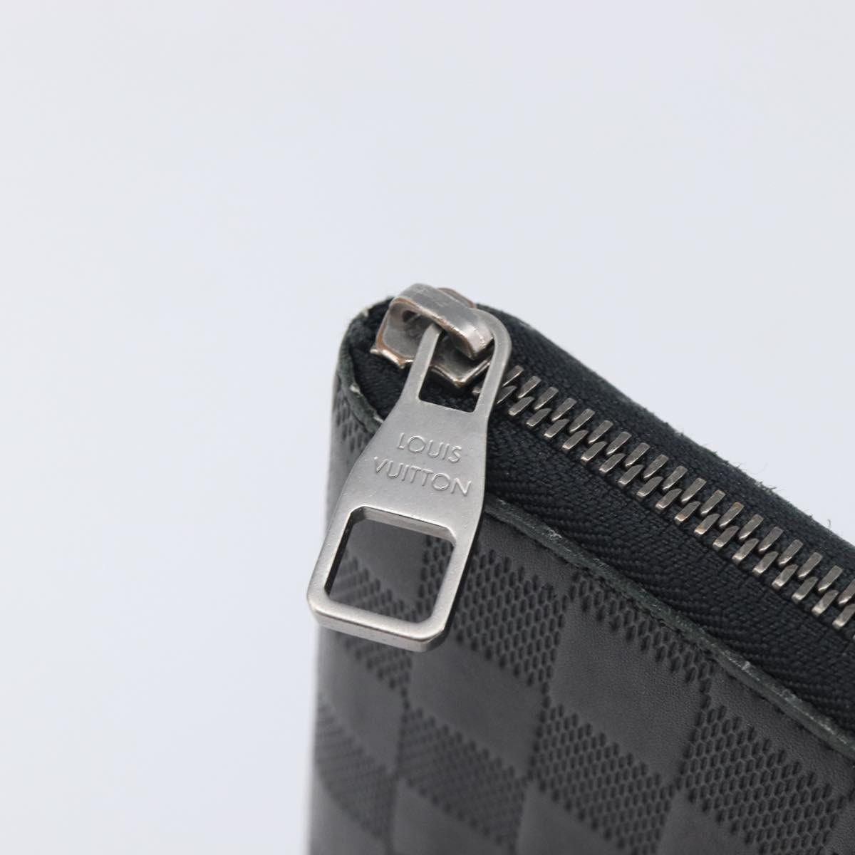 LOUIS VUITTON Damier Infini Zippy Wallet Vertical Black N63549 LV Auth 209234