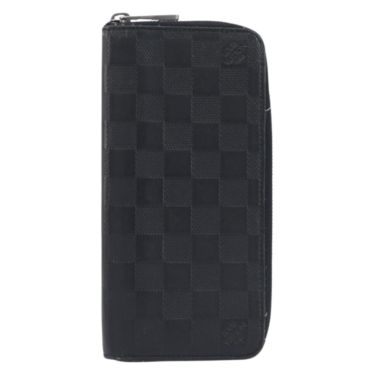 LOUIS VUITTON Damier Infini Zippy Wallet Vertical Black N63549 LV Auth 209234