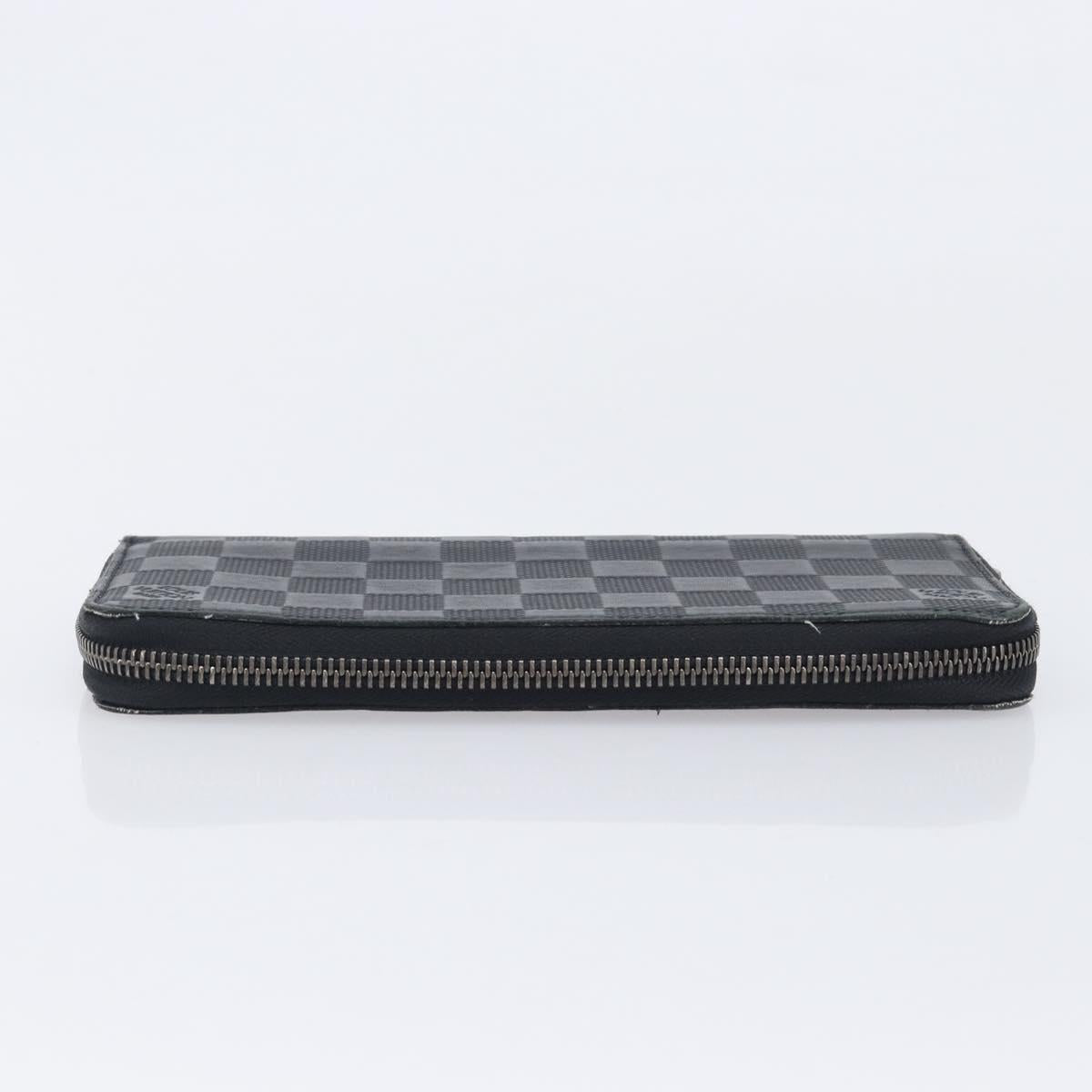 LOUIS VUITTON Damier Infini Zippy Wallet Vertical Black N63549 LV Auth 209234