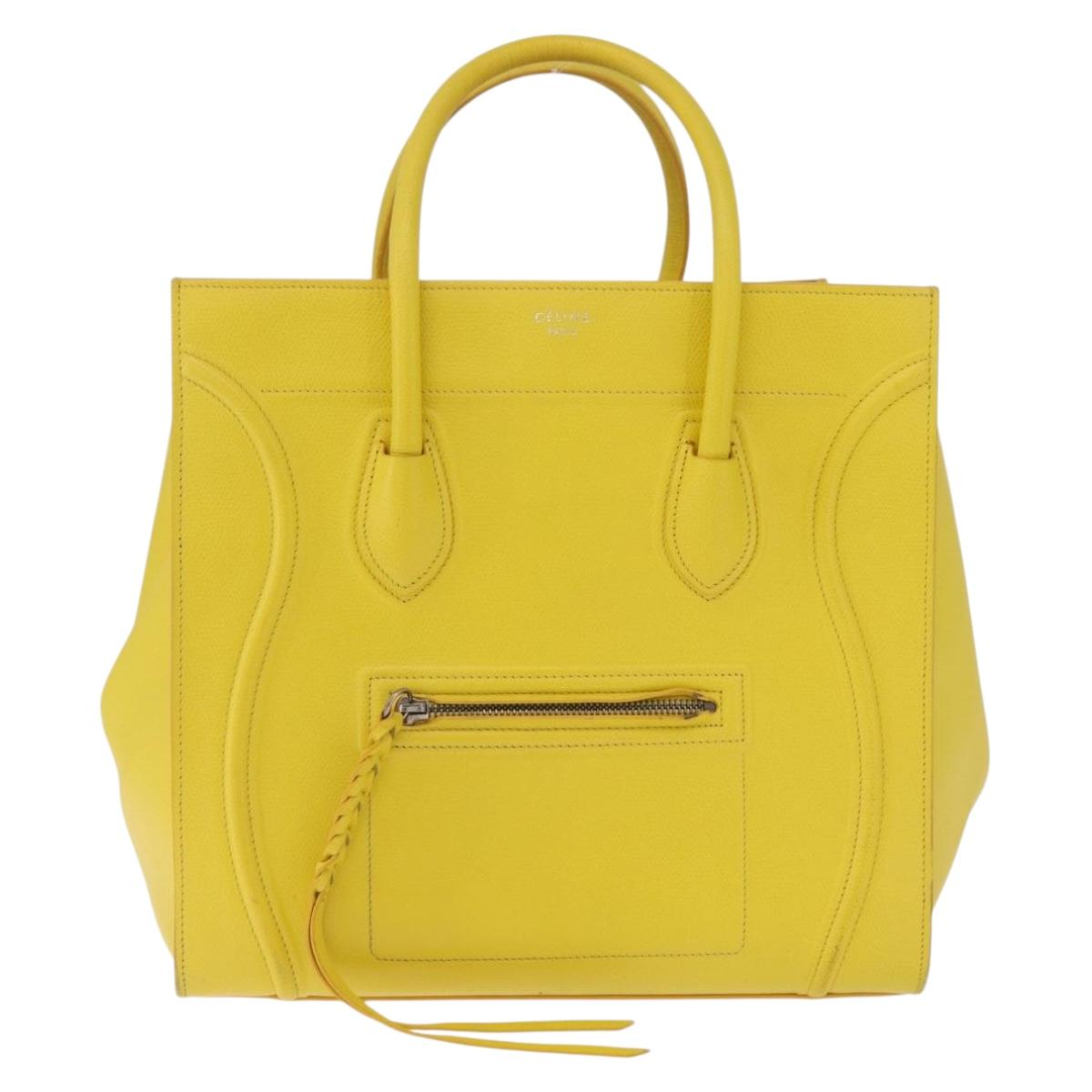 CELINE Luggage Phantom Hand Bag Leather Yellow Silver Auth 209237A
