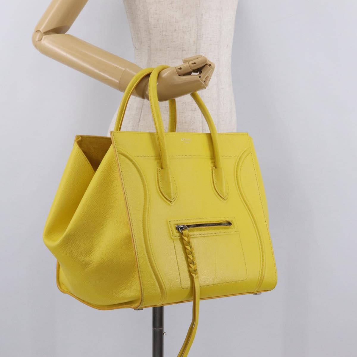 CELINE Luggage Phantom Hand Bag Leather Yellow Silver Auth 209237A