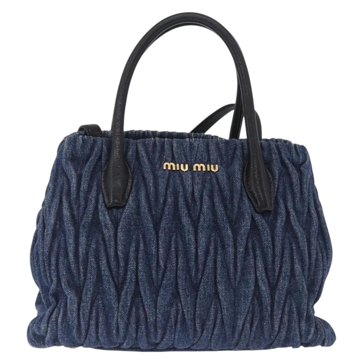 Miu Miu Matelasse Hand Bag Denim 2way Blue Gold Tone Auth 209238A