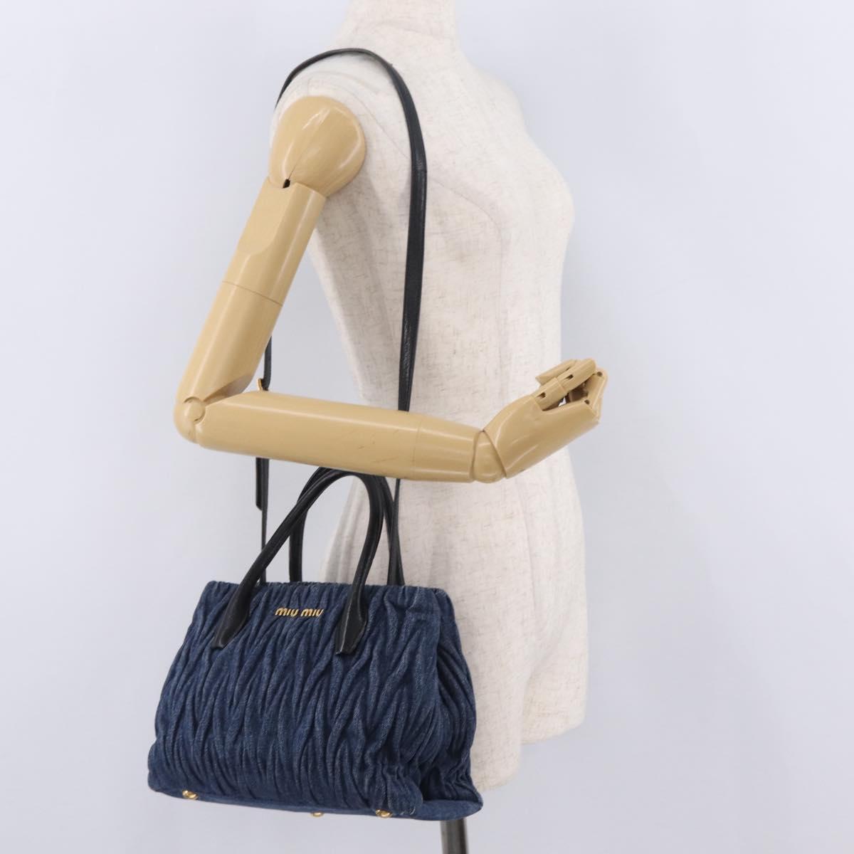 Miu Miu Matelasse Hand Bag Denim 2way Blue Gold Tone Auth 209238A