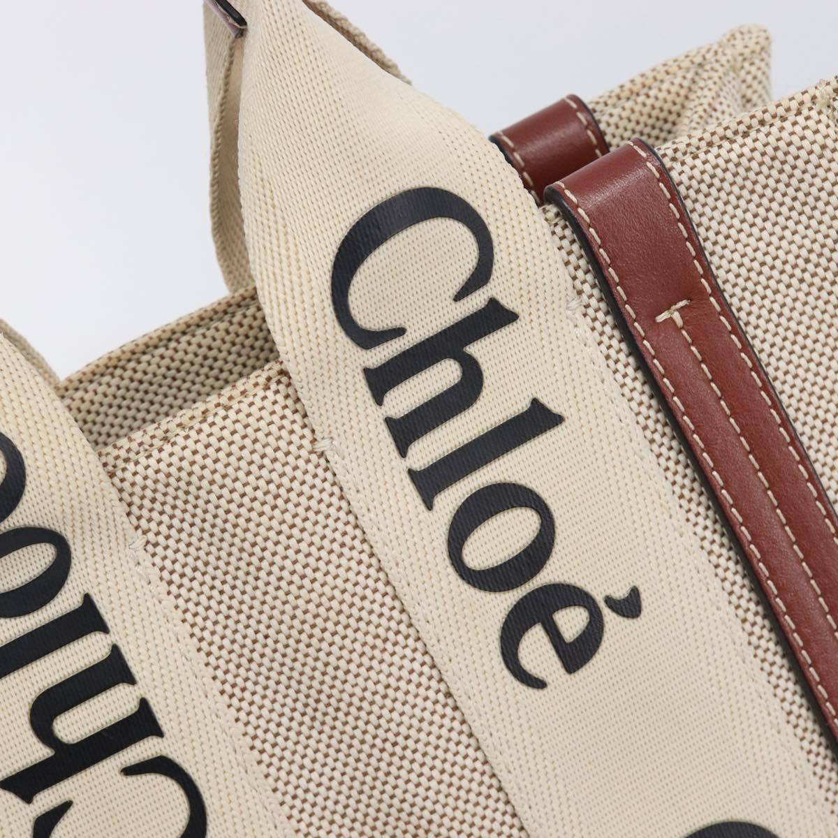Chloe Woody Small Hand Bag Canvas Beige Brown Auth 209240A