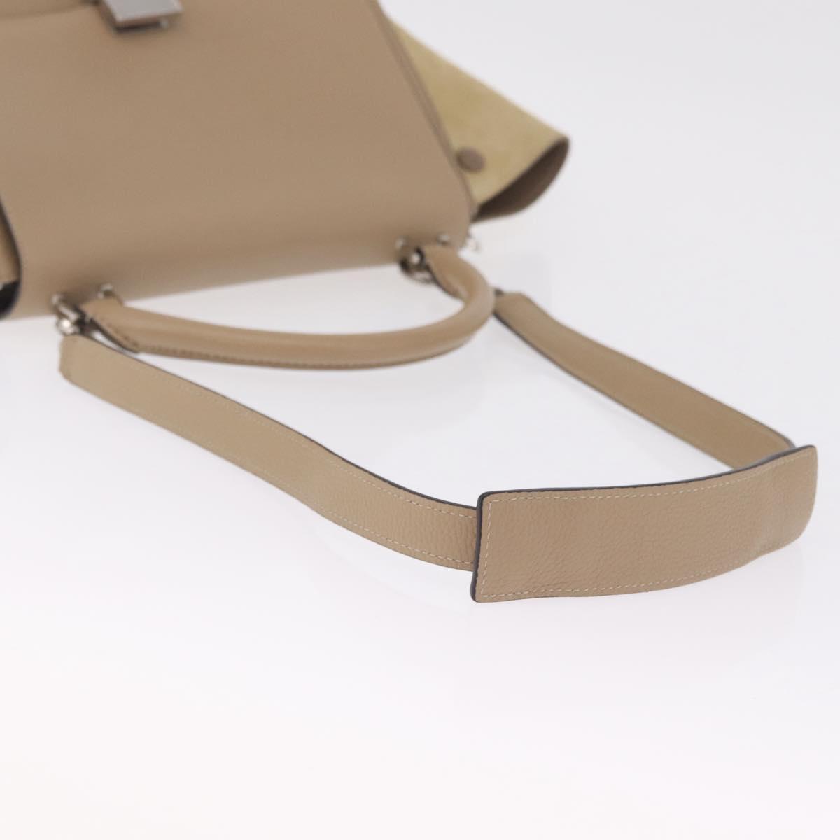 CELINE Trapeze Small Hand Bag Leather Beige Silver Auth 209241A