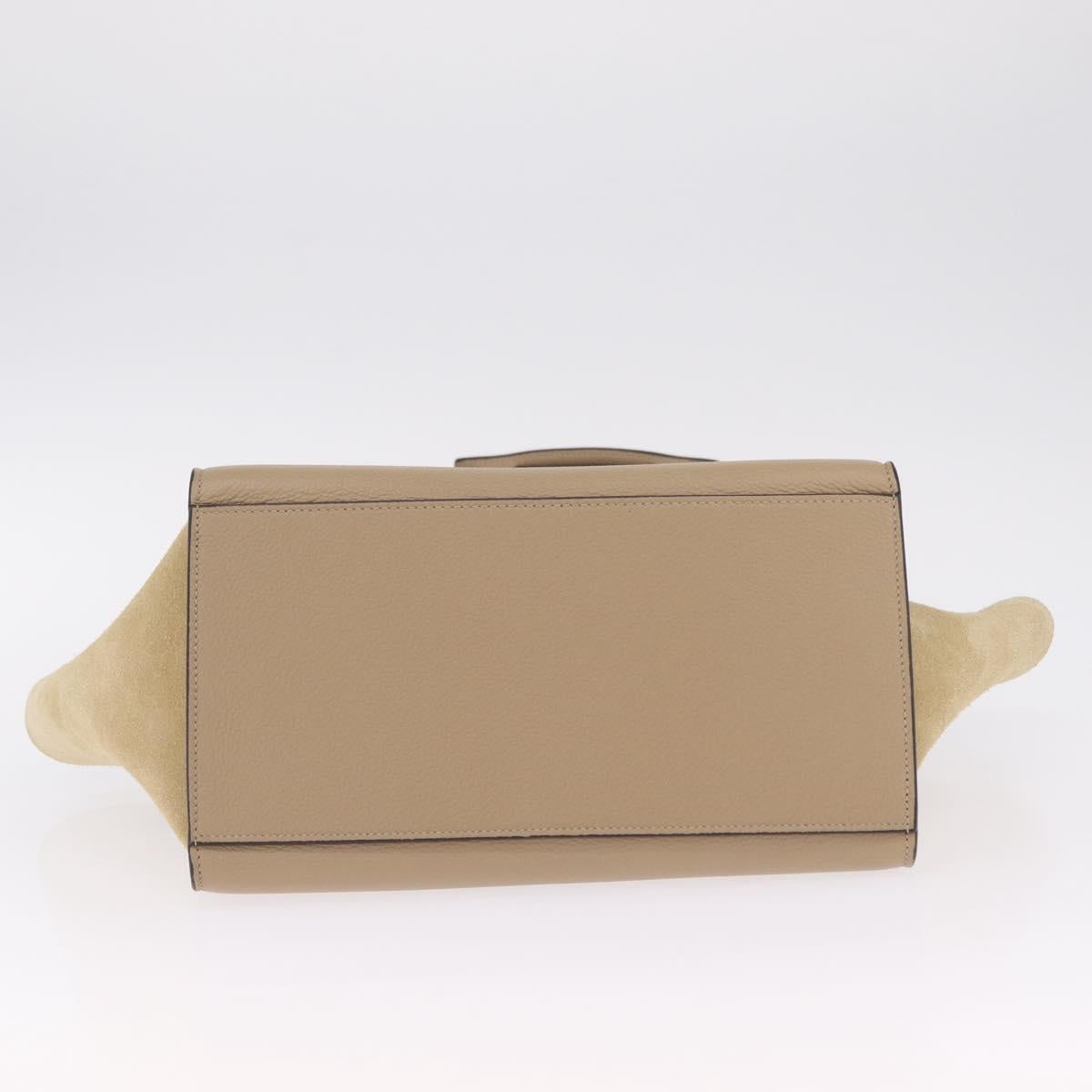 CELINE Trapeze Small Hand Bag Leather Beige Silver Auth 209241A