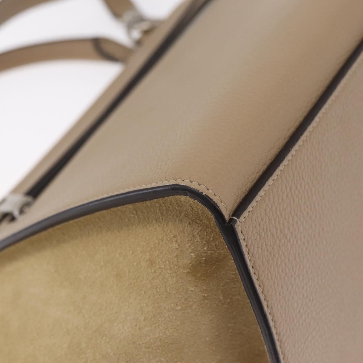 CELINE Trapeze Small Hand Bag Leather Beige Silver Auth 209241A