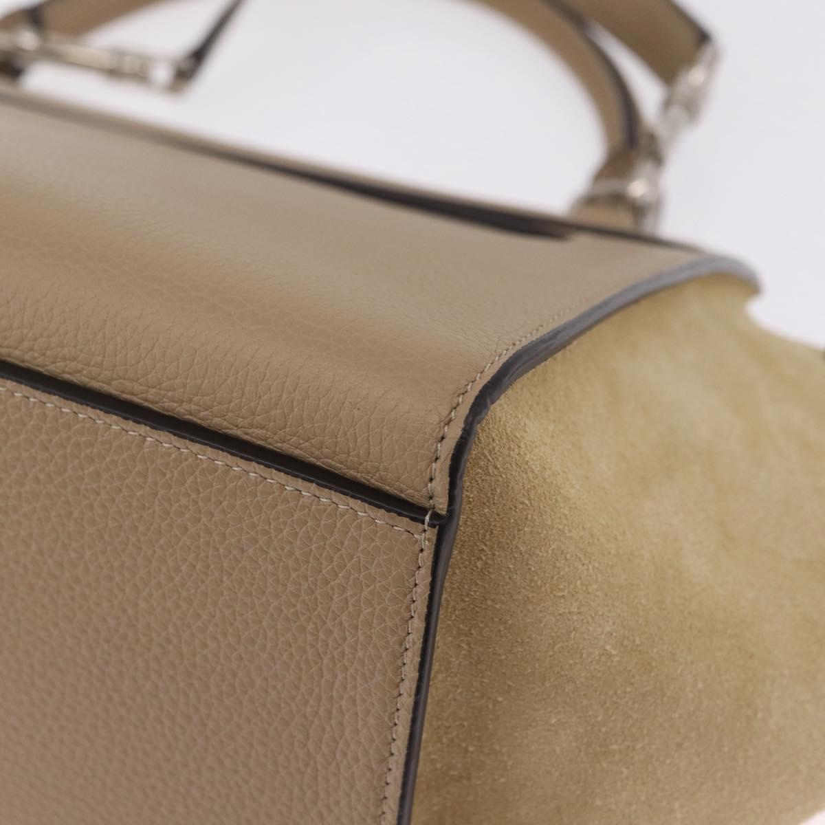 CELINE Trapeze Small Hand Bag Leather Beige Silver Auth 209241A