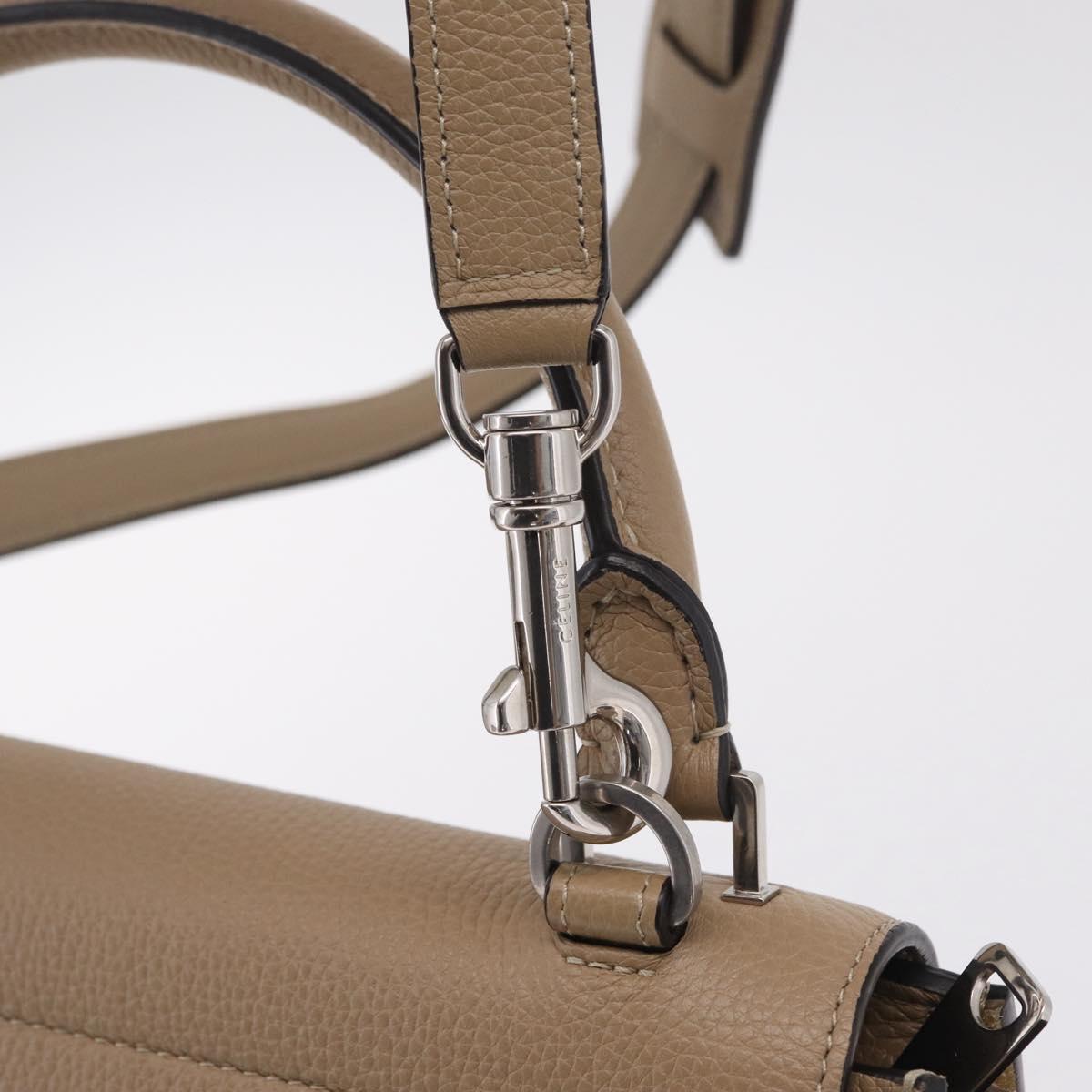 CELINE Trapeze Small Hand Bag Leather Beige Silver Auth 209241A