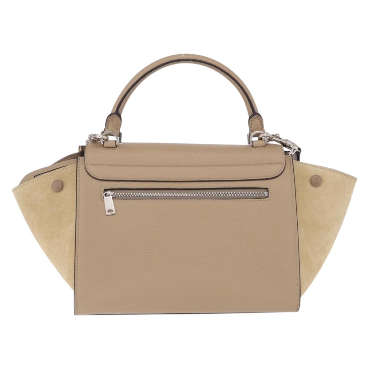 CELINE Trapeze Small Hand Bag Leather Beige Silver Auth 209241A