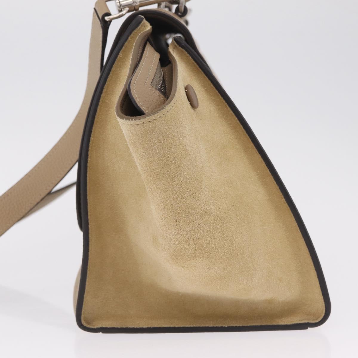 CELINE Trapeze Small Hand Bag Leather Beige Silver Auth 209241A