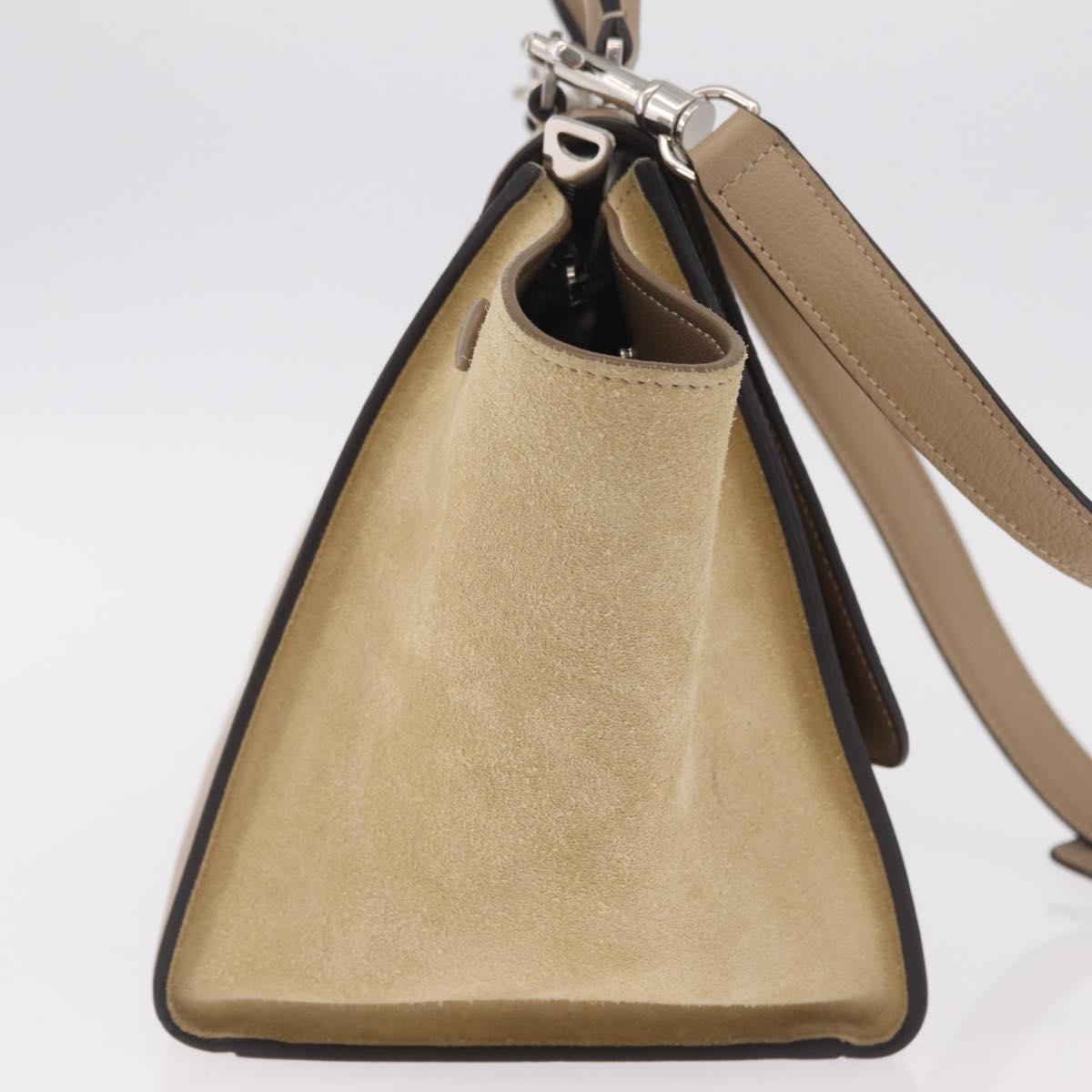CELINE Trapeze Small Hand Bag Leather Beige Silver Auth 209241A