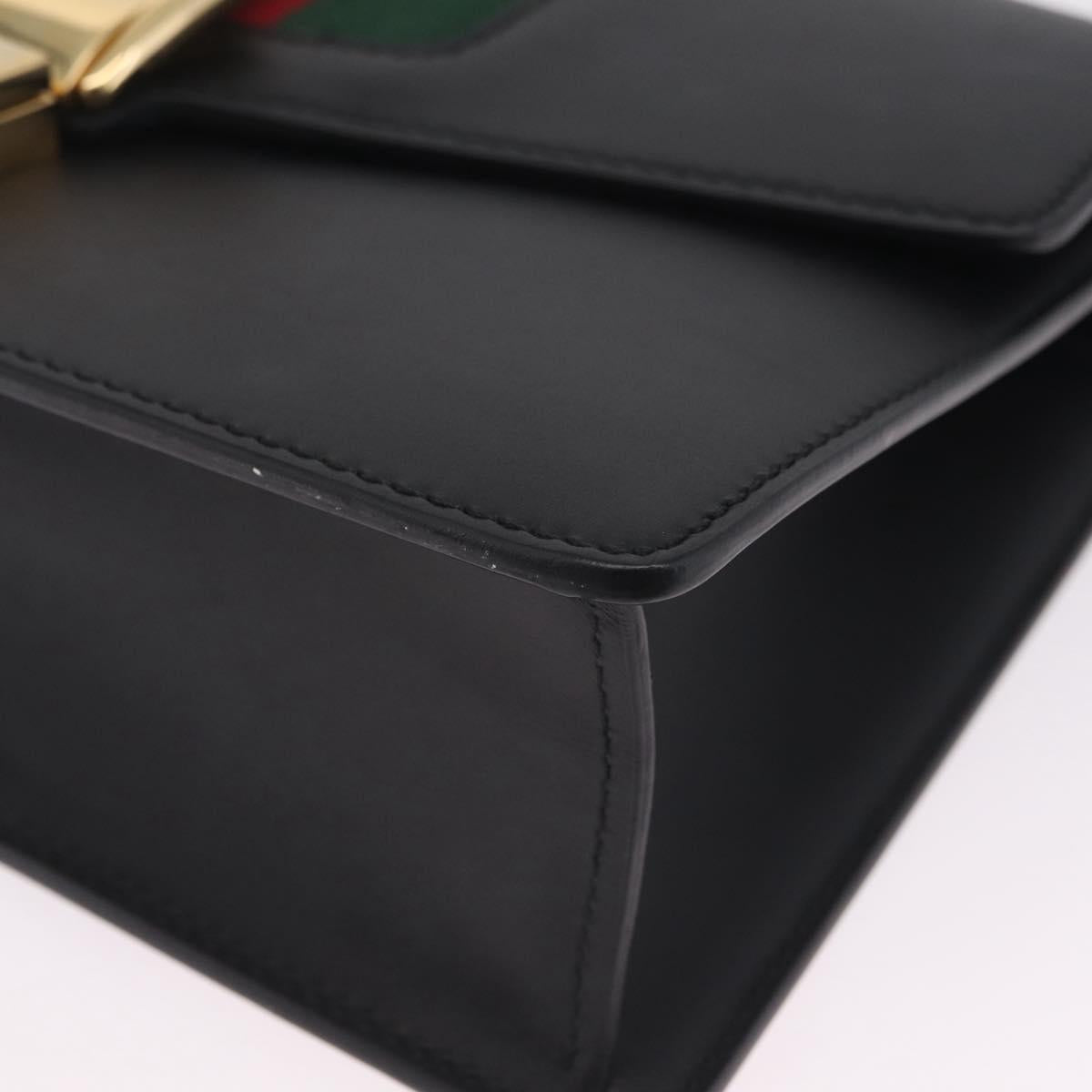 GUCCI Web Sherry Line Silvi Shoulder Bag Leather Black Gold 421882 Auth 209243V