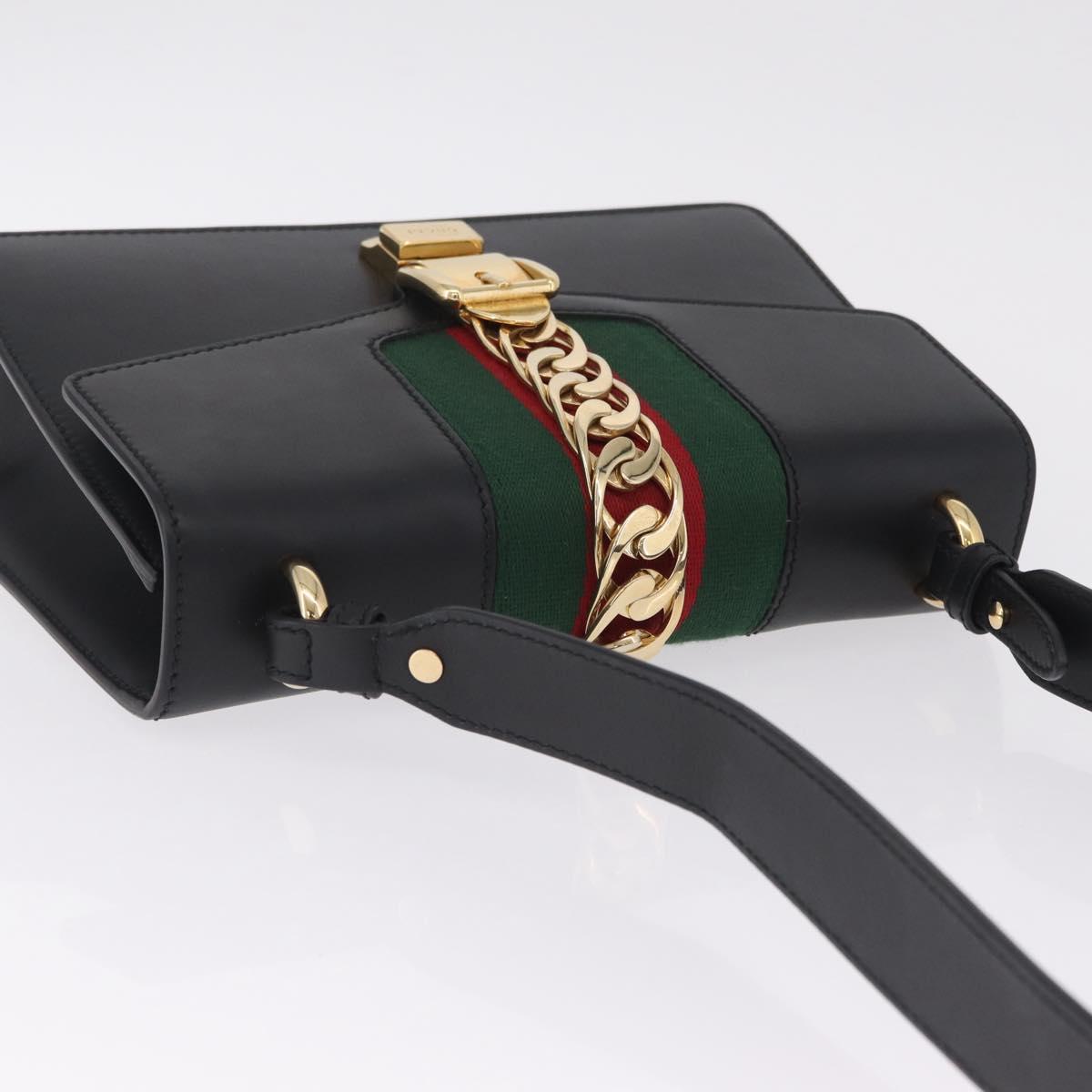 GUCCI Web Sherry Line Silvi Shoulder Bag Leather Black Gold 421882 Auth 209243V